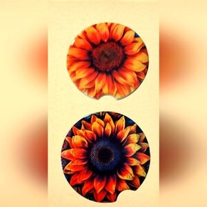 CERAMIC SUNFLOWER CAR COASTERS.  HANDCRAFTED NEW